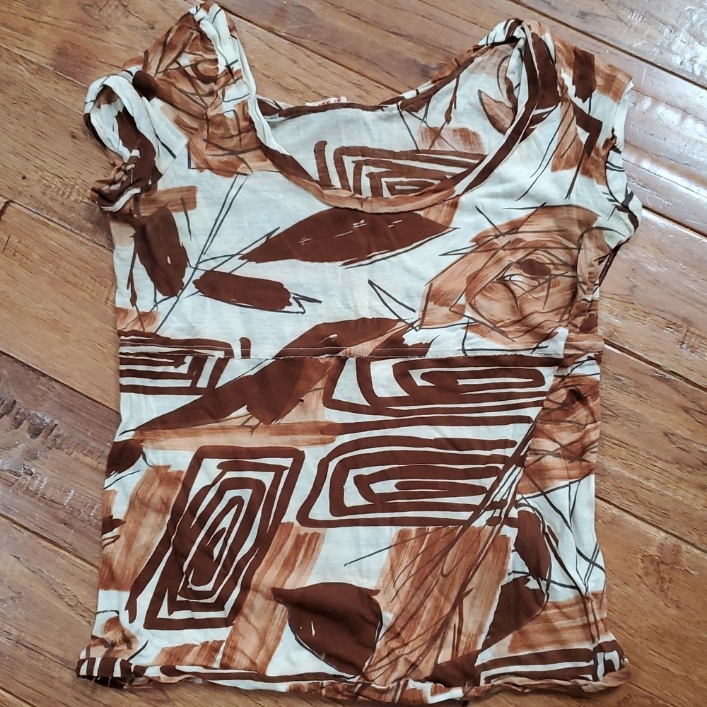 Marni Brown and Cream Abstract Pattern Top Y2K